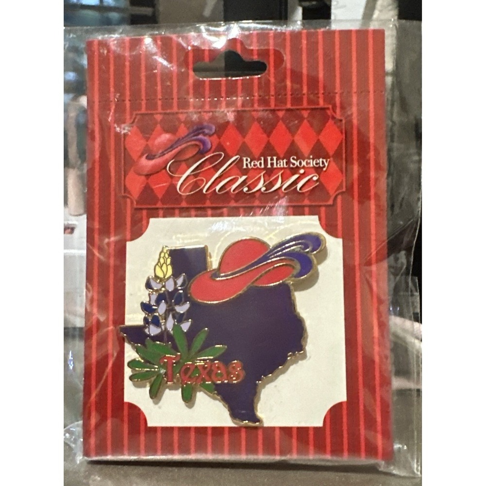 Red Hat Society Texas State Brooch Pin Purple Map Gold Tone New in Package